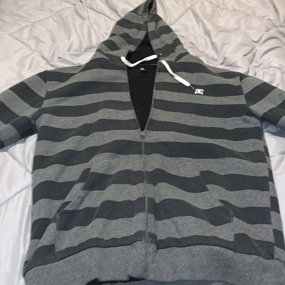 Mens dc hoodie black and grey stripes size sleeve